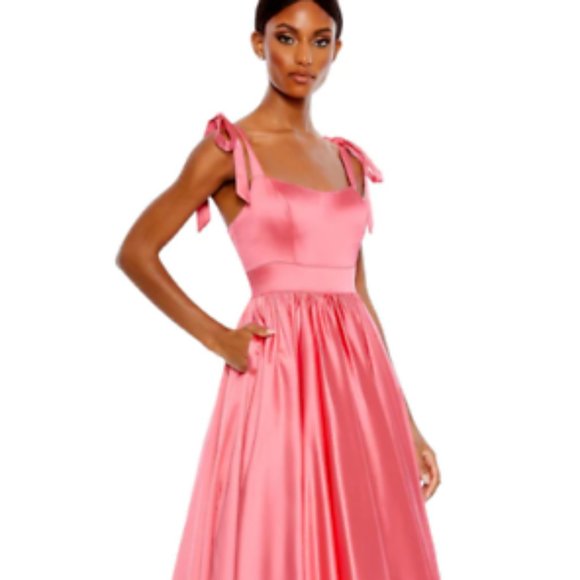 MAC DUGGAL 67981 TIE SHOULDER SWEETHEART NECK CORAL SATIN BALL-GOWN sz 2 - Picture 4 of 7